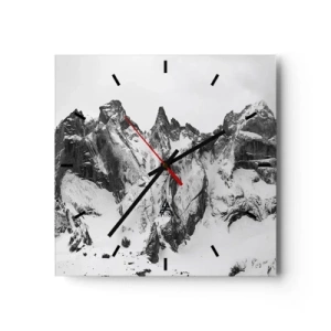 Wanduhr - Glasuhr - Schwarz-weiße schneebedeckte Berggipfel - 30x30cm - Gefährlicher Granitgrat - Moderne Wanddekoration für Wohnzimmer und Schlafzimmer ARTTOR