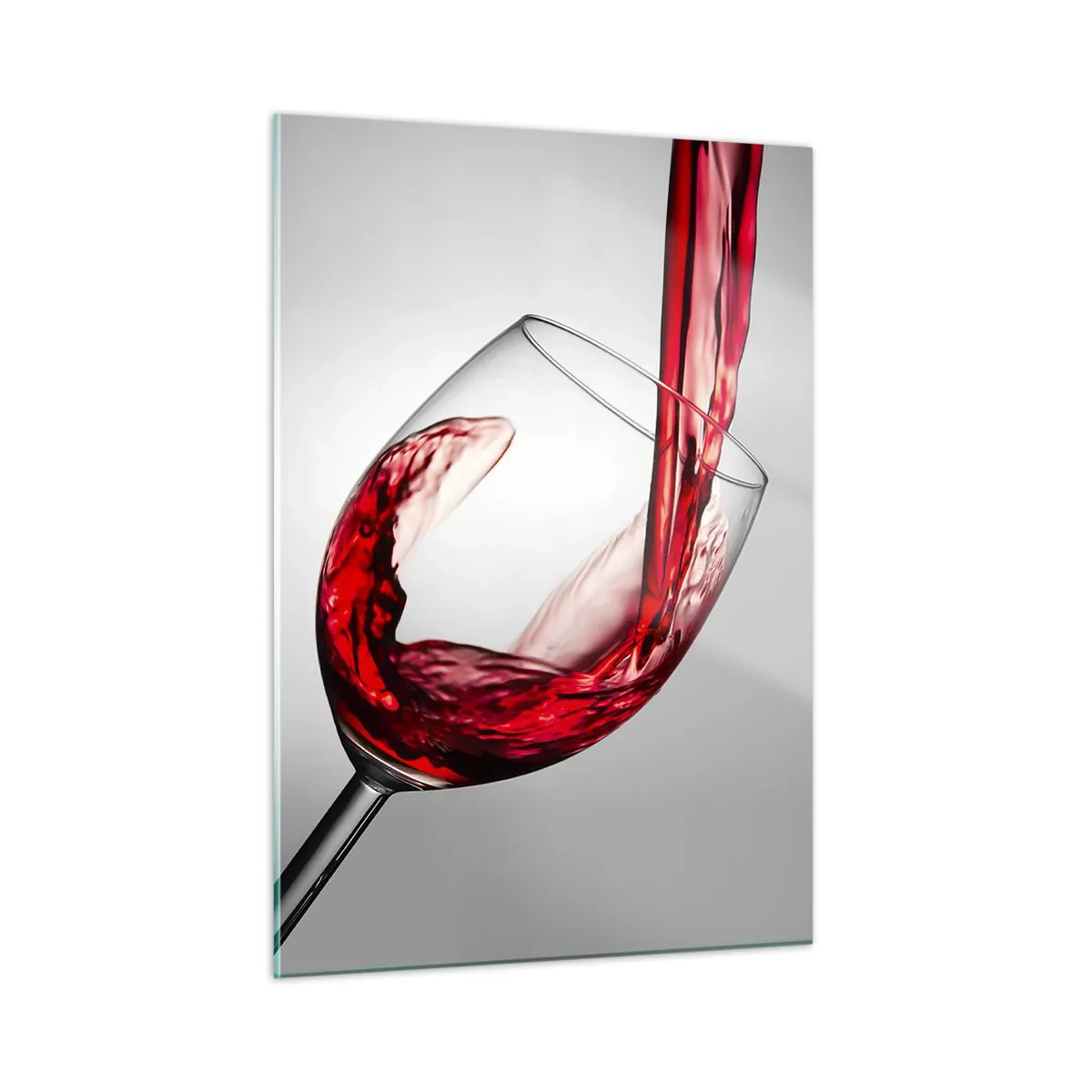 Glasbild - Bild auf glas - Rotwein wird vor hellem Hintergrund in ein Glas gegossen - 50x70cm - Farbe – Bewegung – Klang - Moderne Wanddekoration für Wohnzimmer und Schlafzimmer ARTTOR