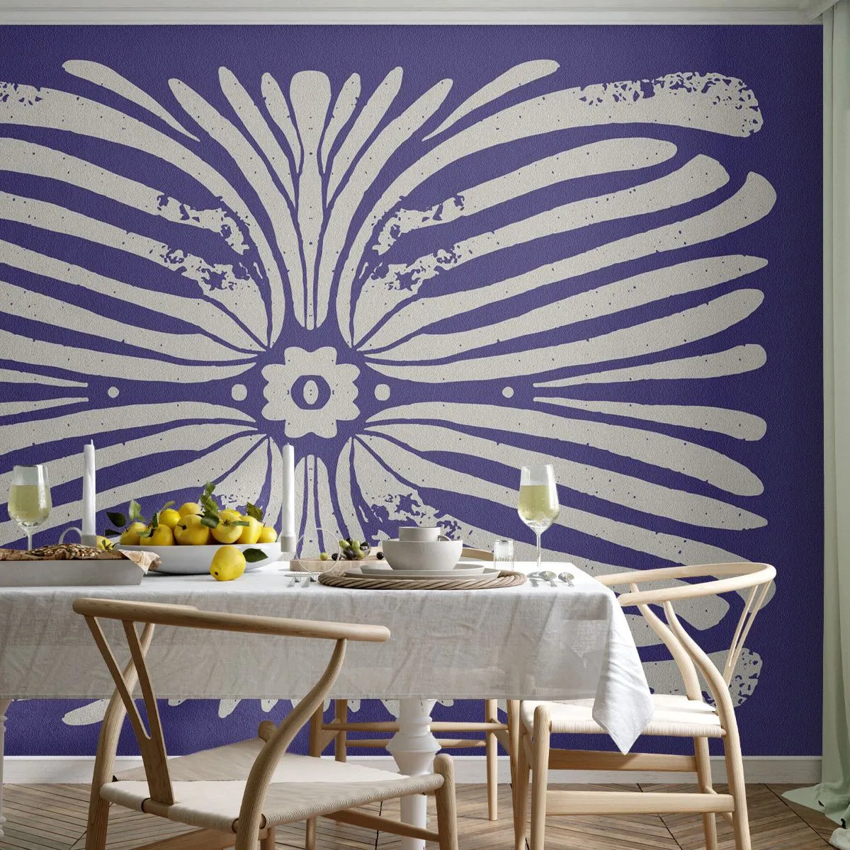 Fototapete Premium Sand - Symmetrisches ethnisches Muster auf violettem Hintergrund - 100x70cm - Ethnische Inspirationen - Moderne Wanddekoration für Wohnzimmer und Schlafzimmer ARTTOR