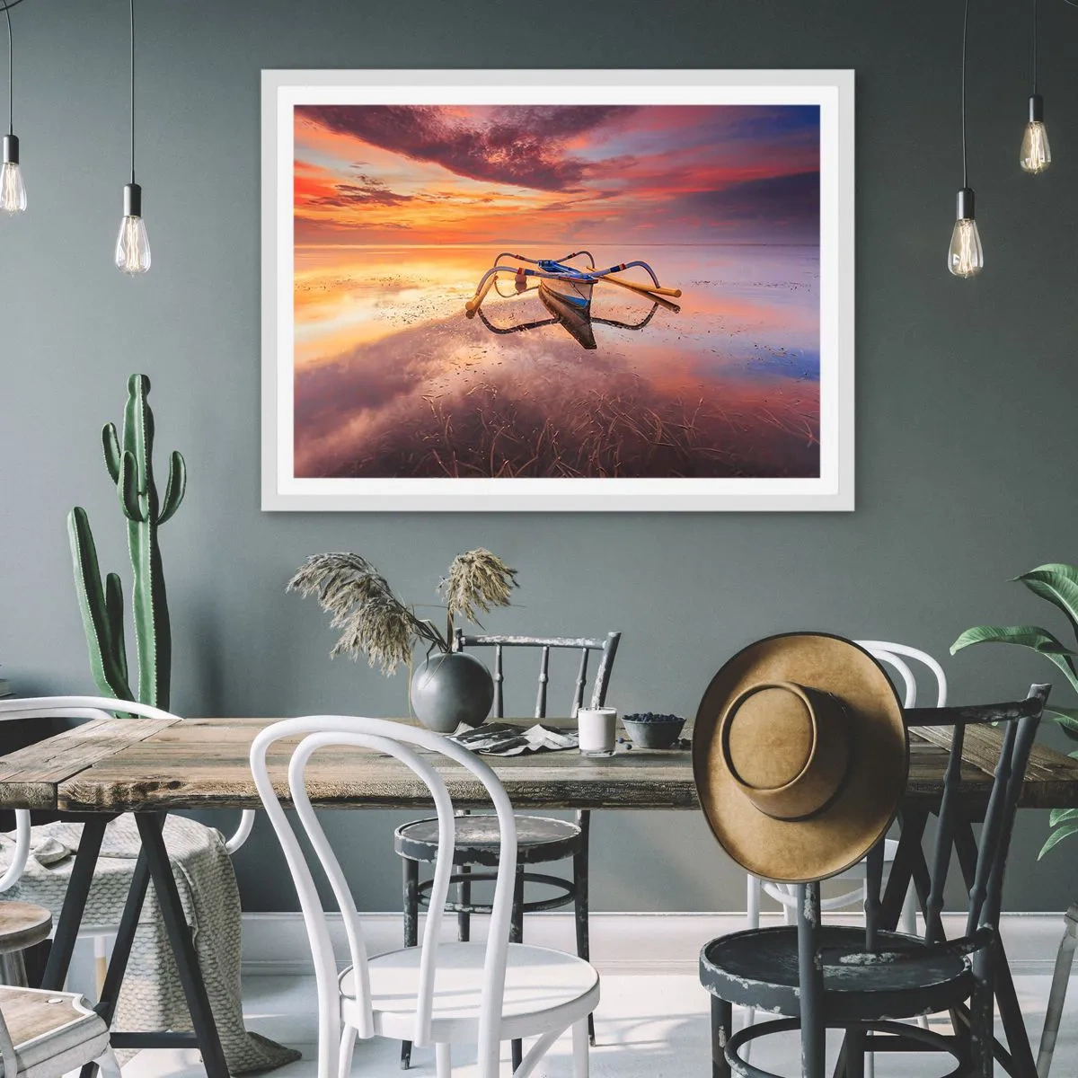 Poster in einem weißen Rahmen - Die Ruhe eines tropischen Abends - 100x70 cm