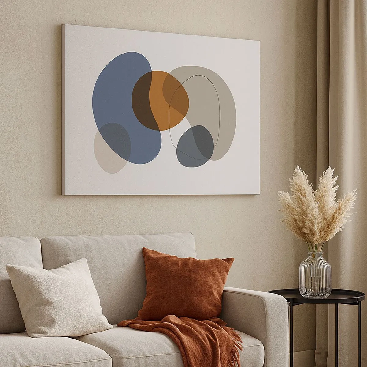 Bild auf Leinwand - Leinwandbild - Abstrakte bunte Formen in Blau- und Brauntönen - 70x50cm - Farbtropfen - Moderne Wanddekoration für Wohnzimmer und Schlafzimmer ARTTOR