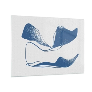 Glasbild - Bild auf glas - Marineblaue abstrakte Formen, die Flügeln ähneln - 70x50cm - Geflügelte Abstraktion - Moderne Wanddekoration für Wohnzimmer und Schlafzimmer ARTTOR