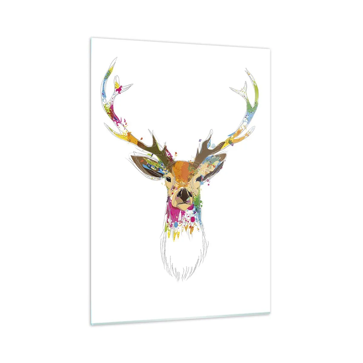 Glasbild - Bild auf glas - Bunte Silhouette eines Hirsches auf weißem Hintergrund in einem abstrakten Stil - 50x70cm - Ein mildes Reh in Farbe getaucht - Moderne Wanddekoration für Wohnzimmer und Schlafzimmer ARTTOR