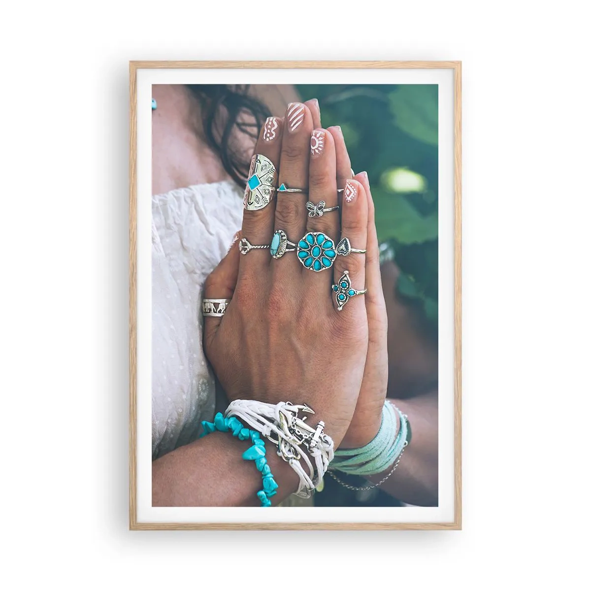 Poster in einem Rahmen aus heller Eiche - Willkommen im Zentrum des Seins - 70x100 cm