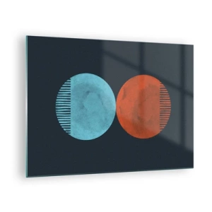 Glasbild - Bild auf glas - Abstrakte Kreise in Blau und Orange - 70x50cm - Nur Geometrie? - Moderne Wanddekoration für Wohnzimmer und Schlafzimmer ARTTOR