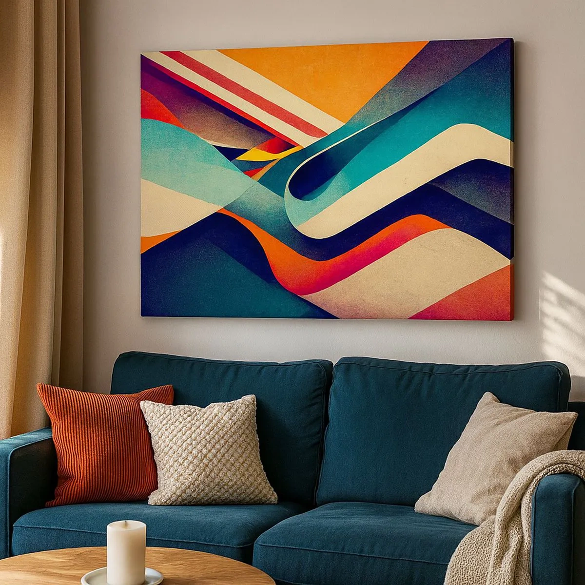 Bild auf Leinwand - Leinwandbild - Bunte abstrakte Wellen in einer dynamischen Komposition - 70x50cm - Intensive Komposition - Moderne Wanddekoration für Wohnzimmer und Schlafzimmer ARTTOR