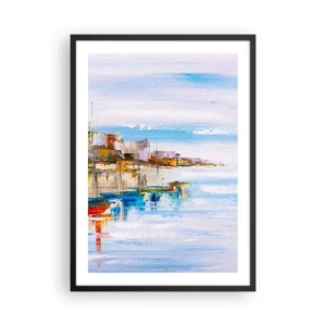 Poster in einem schwarzem Rahmen - Die farbenfrohe Landschaft der Küstenstadt - 50x70cm - Bunte urbane Oase - Moderne Wanddekoration für Wohnzimmer und Schlafzimmer ARTTOR