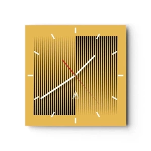 Wanduhr - Glasuhr - Vertikale schwarze Linien auf gelbem Hintergrund - 30x30cm - Quadratur der Gegensätze - Moderne Wanddekoration für Wohnzimmer und Schlafzimmer ARTTOR