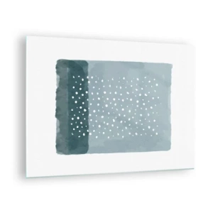 Glasbild - Bild auf glas - Ein abstraktes Gemälde in Blautönen mit weißen Punkten. - 70x50cm - Auf Blau gewachsen - Moderne Wanddekoration für Wohnzimmer und Schlafzimmer ARTTOR