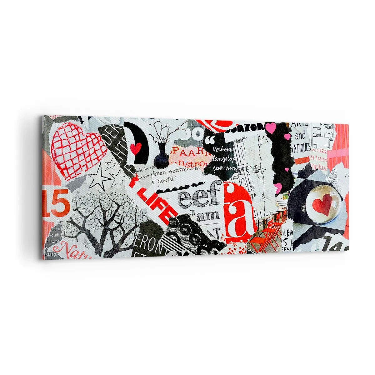 Bild auf Leinwand - Leinwandbild - Eine bunte Collage mit Aufschriften, Herzen und Grafiken. - 120x50cm - Hipster-Collage - Moderne Wanddekoration für Wohnzimmer und Schlafzimmer ARTTOR