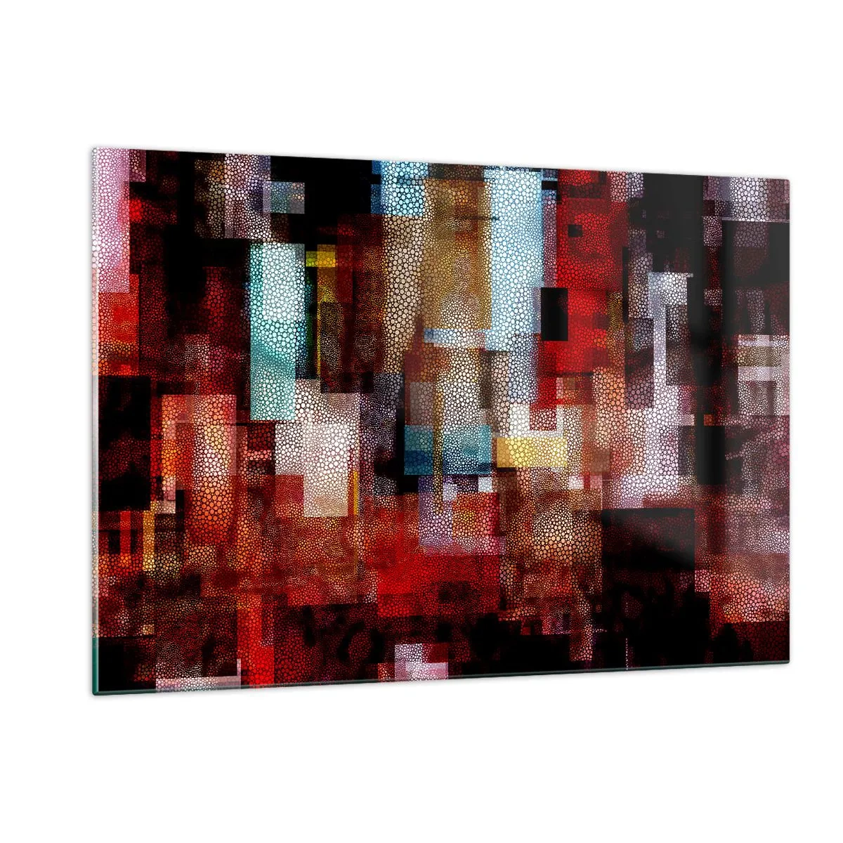 Glasbild - Bild auf glas - Abstrakte geometrische Komposition in Rottönen - 120x80cm - Verwirrung mit Verwirrung - Moderne Wanddekoration für Wohnzimmer und Schlafzimmer ARTTOR