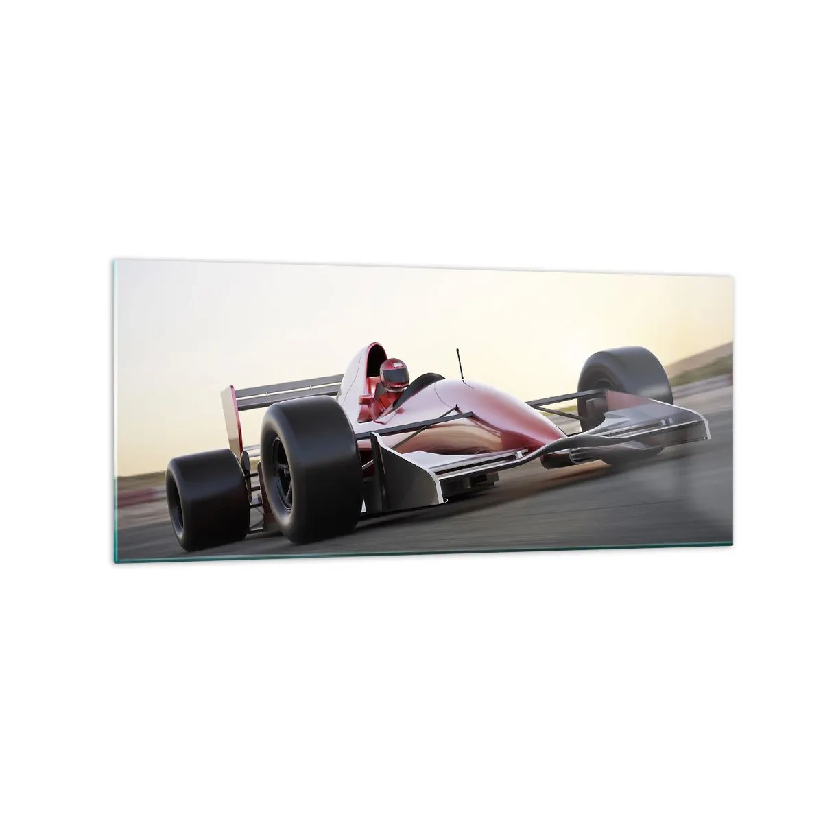 Glasbild - Bild auf glas - Ein rotes Formel-1-Auto auf einer Rennstrecke während der Fahrt - 120x50cm - Immer der Gewinner - Moderne Wanddekoration für Wohnzimmer und Schlafzimmer ARTTOR