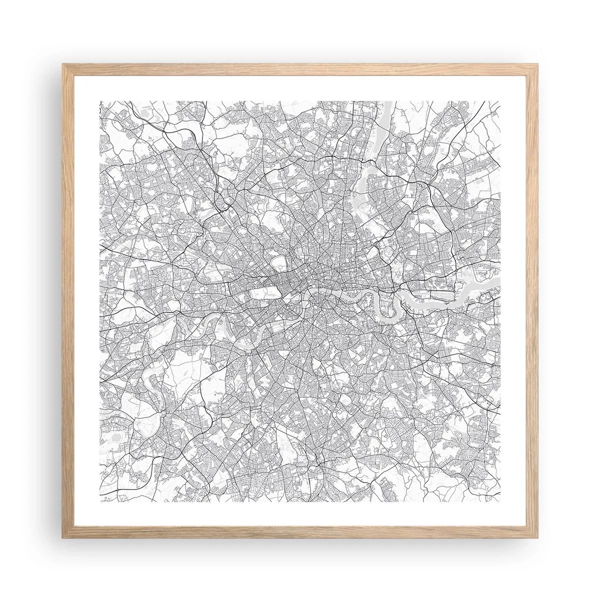 Poster in einem Rahmen aus heller Eiche - Karte des Labyrinths von London - 60x60 cm