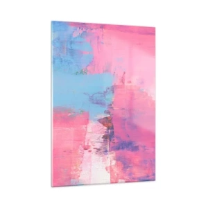 Glasbild - Bild auf glas - Energetische Abstraktion in Rosa- und Blautönen - 50x70cm - Rosa, Blau und eine Prise Licht - Moderne Wanddekoration für Wohnzimmer und Schlafzimmer ARTTOR