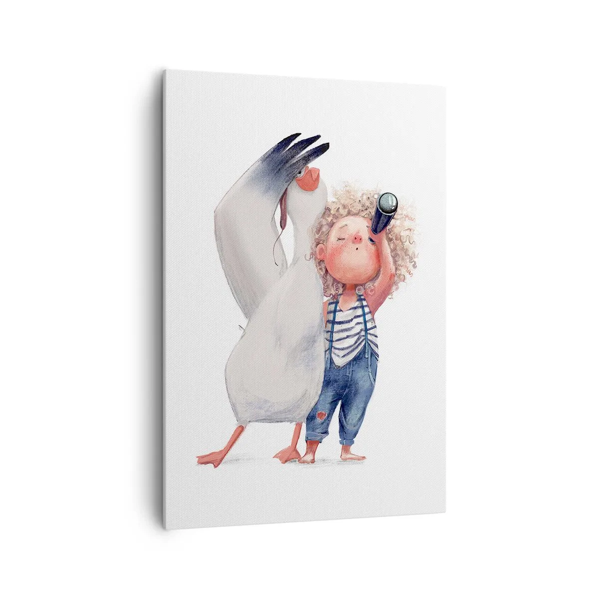 Bild auf Leinwand - Leinwandbild - Illustration eines Kindes mit einem Pelikan und einem Teleskop in der Hand - 70x100cm - Toller Reiseplan - Moderne Wanddekoration für Wohnzimmer und Schlafzimmer ARTTOR