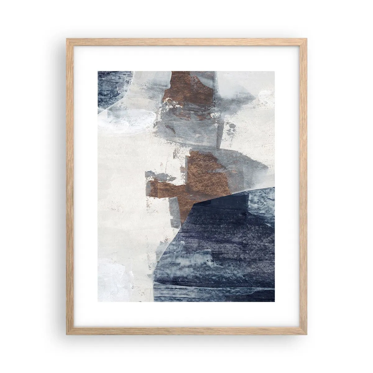 Poster in einem Rahmen aus heller Eiche - Blaue und braune Formen - 40x50 cm
