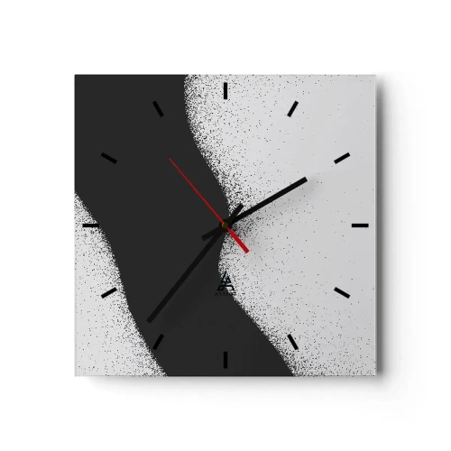 Wanduhr - Glasuhr - Abstraktes schwarz-weißes Muster mit zarten Punkten auf Leinwand - 30x30cm - Flüssiges Gleichgewicht - Moderne Wanddekoration für Wohnzimmer und Schlafzimmer ARTTOR