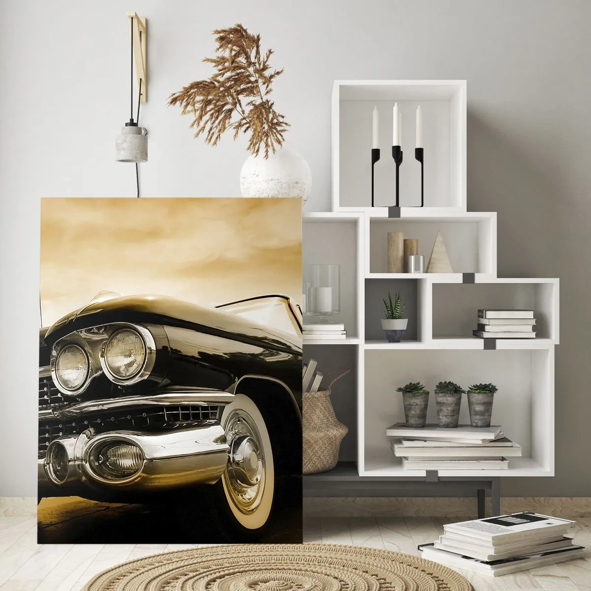 Glasbild - Bild auf glas - Ein Oldtimer im Retro-Look und mit Chromdetails. - 80x120cm - Klassiker vergehen nie - Moderne Wanddekoration für Wohnzimmer und Schlafzimmer ARTTOR