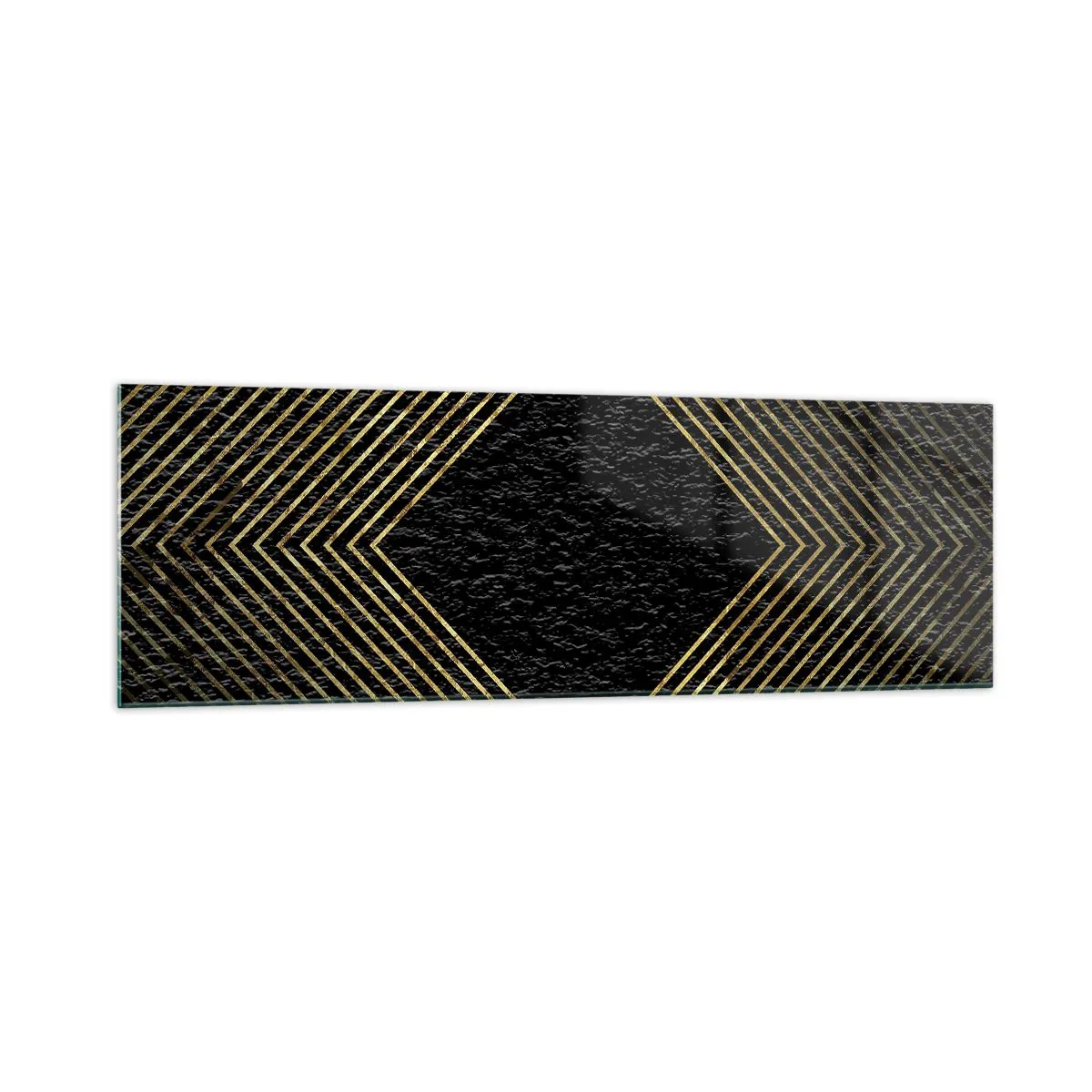 Glasbild - Bild auf glas - Schwarzer Hintergrund mit einem geometrischen Muster aus goldenen Linien - 160x50cm - Geometrie im glamourösen Stil - Moderne Wanddekoration für Wohnzimmer und Schlafzimmer ARTTOR