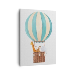 Bild auf Leinwand - Leinwandbild - Ein Ballon mit süßen Tieren in Pastellfarben - 50x70cm - Fantastische Reise - Moderne Wanddekoration für Wohnzimmer und Schlafzimmer ARTTOR