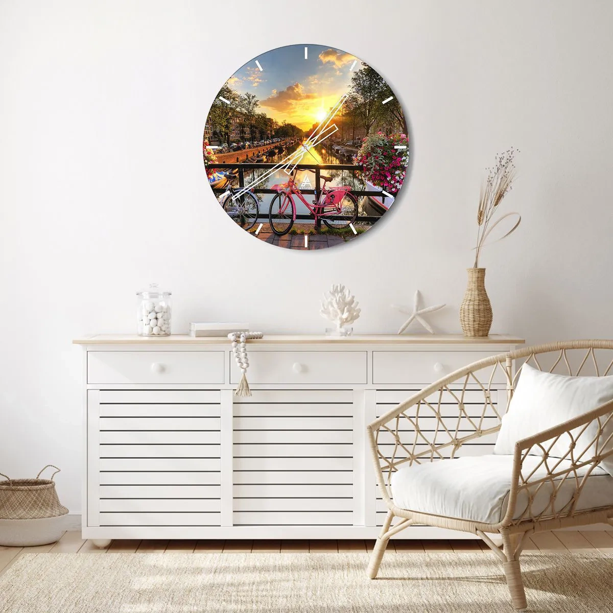 Wanduhr - Glasuhr - Frühlingsmorgen in Amsterdam - 40x40 cm