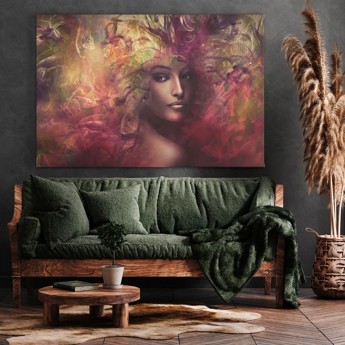 Bild auf Leinwand - Leinwandbild - Eine Frau in abstrakten Farben, die einen dynamischen Hintergrund schafft - 100x70cm - Ich bin hier! - Moderne Wanddekoration für Wohnzimmer und Schlafzimmer ARTTOR