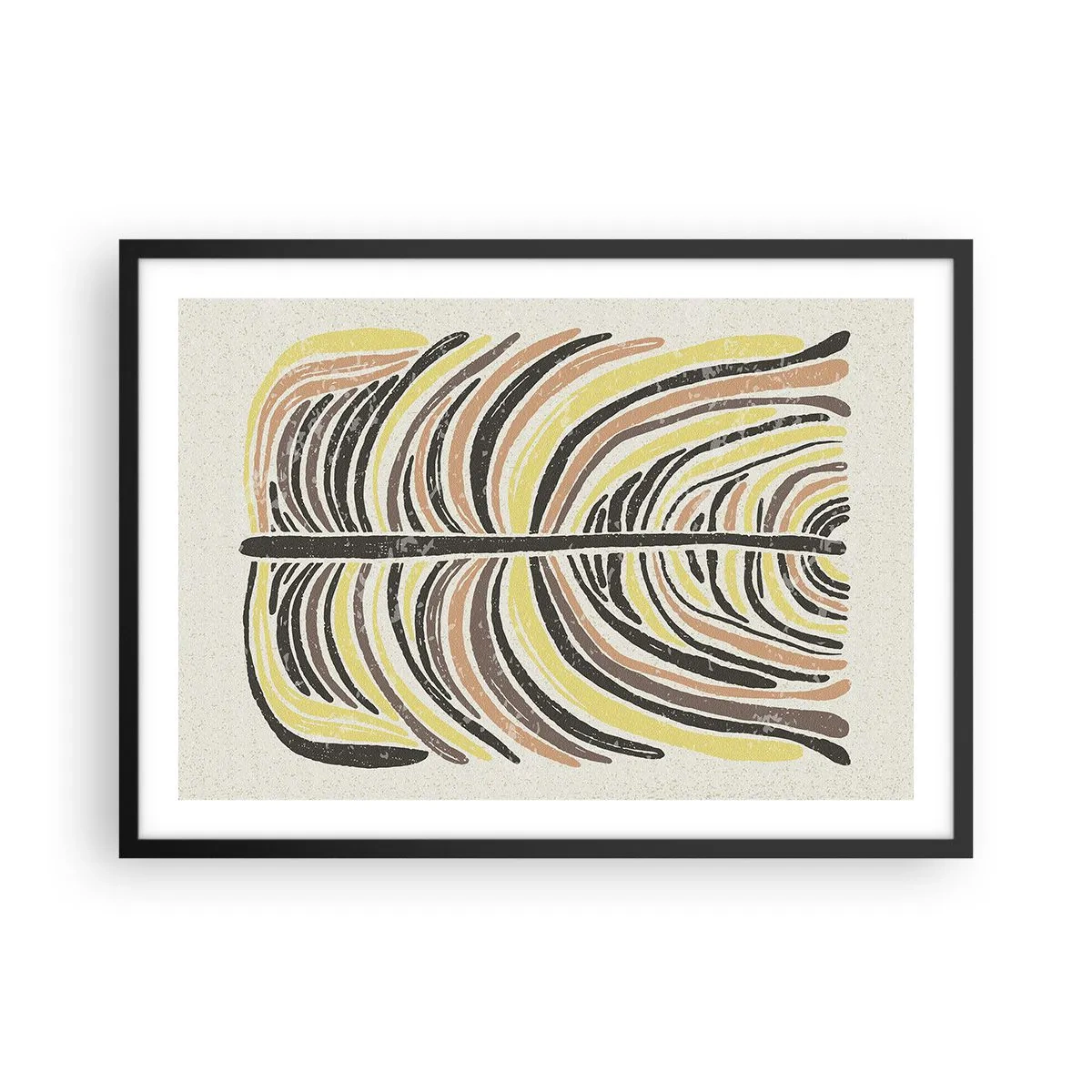 Poster in einem schwarzem Rahmen - Abstraktes Blattmotiv in Erdtönen - 70x50cm - Abstraktion voller Leben - Moderne Wanddekoration für Wohnzimmer und Schlafzimmer ARTTOR