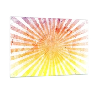 Glasbild - Bild auf glas - Strahlen der aufgehenden oder untergehenden Sonne im Retro-Stil - 120x80cm - Sonnenaufgänge und Sonnenuntergänge - Moderne Wanddekoration für Wohnzimmer und Schlafzimmer ARTTOR