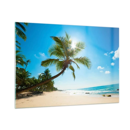 Glasbild - Bild auf glas - Tropischer Strand mit Palmen und blauem Himmel - 100x70cm - Niemandem zeigen - Moderne Wanddekoration für Wohnzimmer und Schlafzimmer ARTTOR