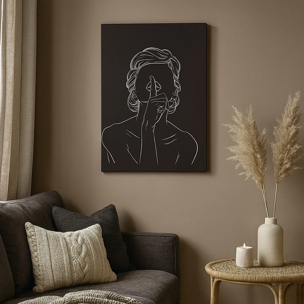 Bild auf Leinwand - Leinwandbild - Minimalistische Silhouette einer Frau auf schwarzem Hintergrund - 50x70cm - Schönheit erblüht in der Stille - Moderne Wanddekoration für Wohnzimmer und Schlafzimmer ARTTOR