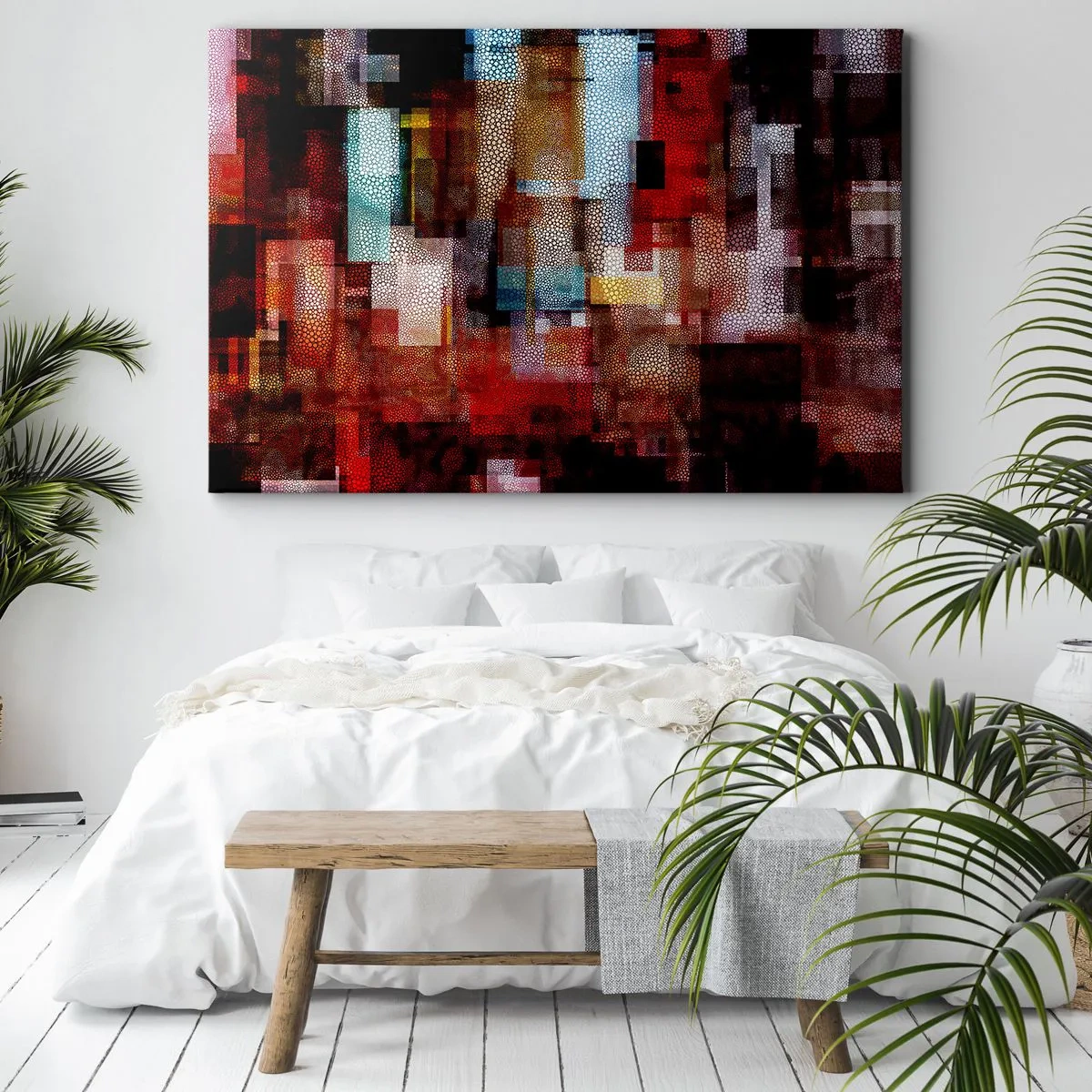 Bild auf Leinwand - Leinwandbild - Geometrische Abstraktion in intensiven Rottönen - 70x50cm - Verwirrung mit Verwirrung - Moderne Wanddekoration für Wohnzimmer und Schlafzimmer ARTTOR