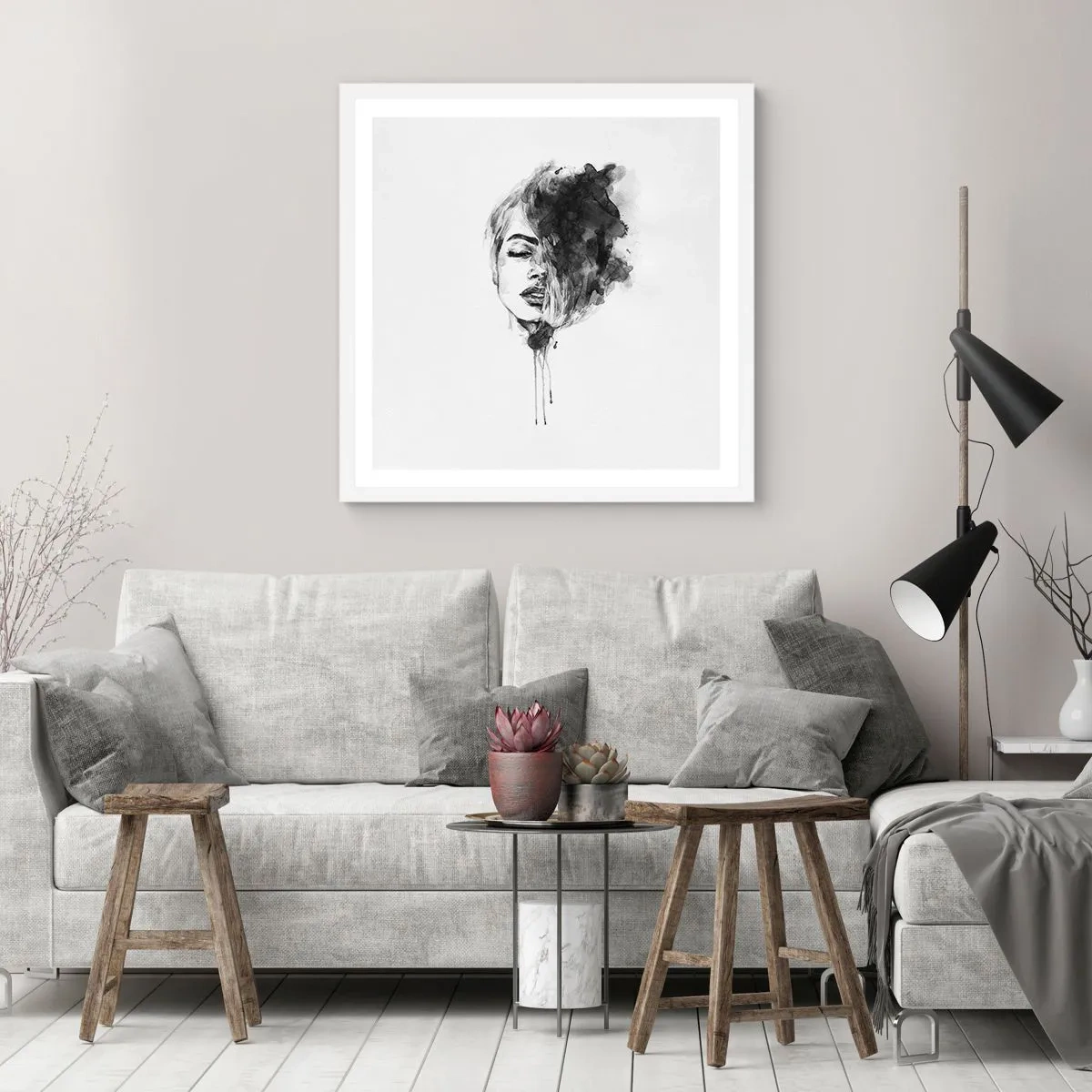 Poster in einem weißen Rahmen - Wovon träumt das Mädchen - 40x40 cm