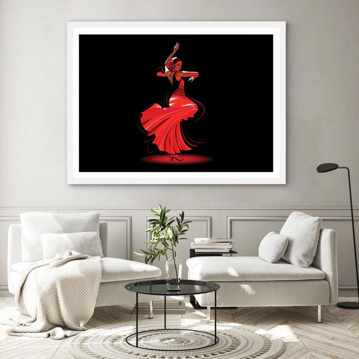 Poster in einem weißen Rahmen - Der feurige Geist des Flamenco - 50x40 cm