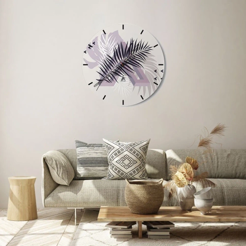 Wanduhr - Glasuhr - Moderne Grafik mit Palmblättern - 30x30cm - Der Schatten des Schattens - Moderne Wanddekoration für Wohnzimmer, Küche und Schlafzimmer ARTTOR