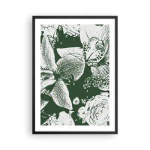Poster in einem schwarzem Rahmen - Botanische Illustration von Blüten und Blättern in Kontrastfarben - 50x70cm - Blumenstrauß – die Welt des Grüns - Moderne Wanddekoration für Wohnzimmer und Schlafzimmer ARTTOR
