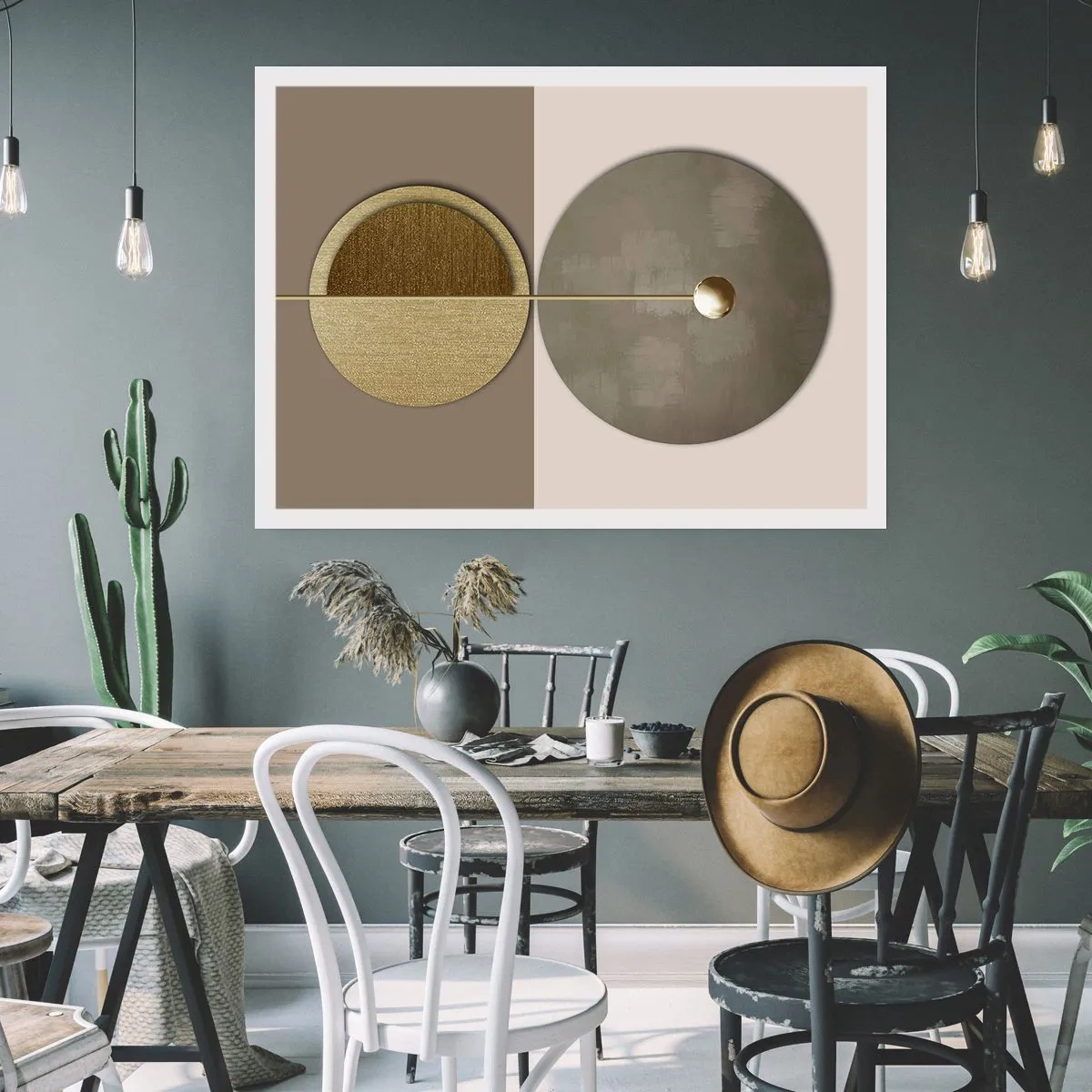 Poster - Abstrakte Kreise in Gold- und Beigetönen - 100x70cm - Perfekte Balance - Moderne Wanddekoration für Wohnzimmer und Schlafzimmer ARTTOR