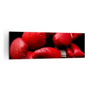 Bild auf Leinwand - Leinwandbild - Rote Boxhandschuhe auf schwarzem Hintergrund - 160x50cm - Die Emotionen des Kampfes liegen hinter uns - Moderne Wanddekoration für Wohnzimmer und Schlafzimmer ARTTOR