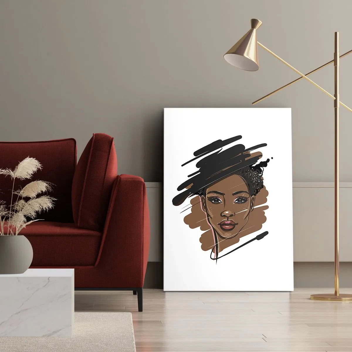Bild auf Leinwand - Leinwandbild - Porträt einer Frau mit künstlerischen Pinselstrichen - 50x70cm - Süß wie Schokolade - Moderne Wanddekoration für Wohnzimmer und Schlafzimmer ARTTOR