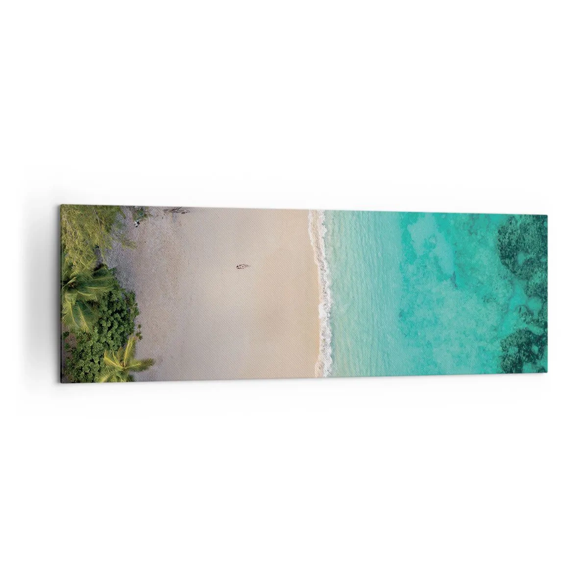 Bild auf Leinwand - Leinwandbild - Luftaufnahme eines tropischen Strandes mit türkisfarbenem Wasser - 160x50cm - Paradiesstrand - Moderne Wanddekoration für Wohnzimmer und Schlafzimmer ARTTOR