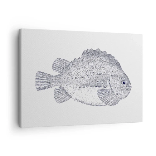 Bild auf Leinwand - Leinwandbild - Schwarz-weiße Zeichnung eines Fisches auf weißem Hintergrund im minimalistischen Stil - 70x50cm - Für das Album des Naturforschers - Moderne Wanddekoration für Wohnzimmer und Schlafzimmer ARTTOR