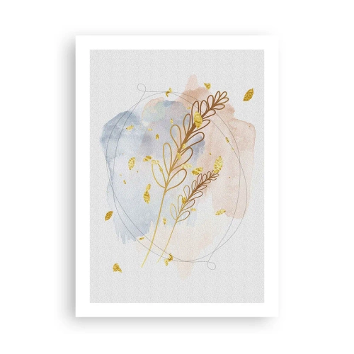 Poster - Eine zarte botanische Komposition mit goldenen Details - 50x70cm - Goldenr Hauch - Moderne Wanddekoration für Wohnzimmer und Schlafzimmer ARTTOR