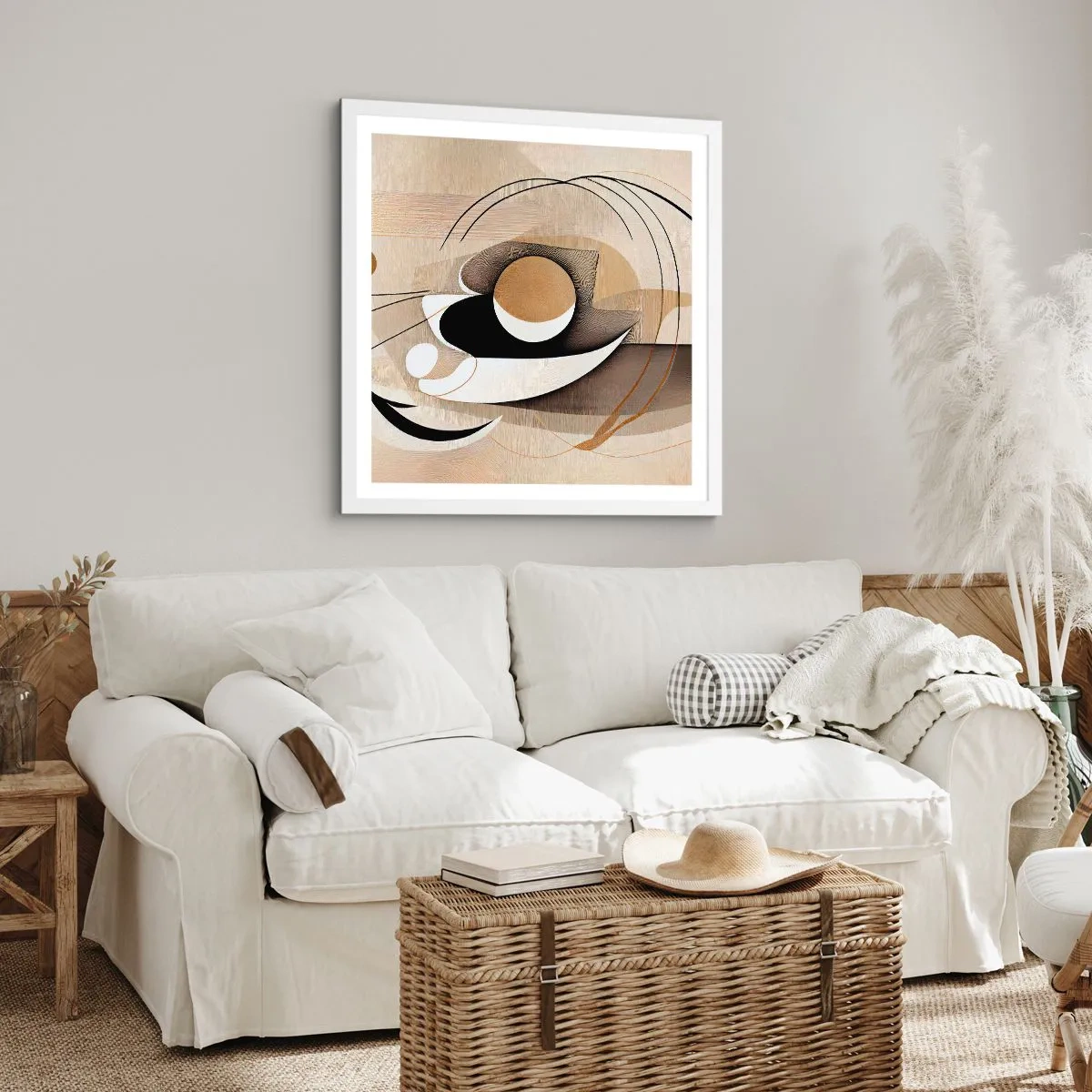 Poster in einem weißen Rahmen - Komposition: die Essenz des Wortes - 60x60 cm