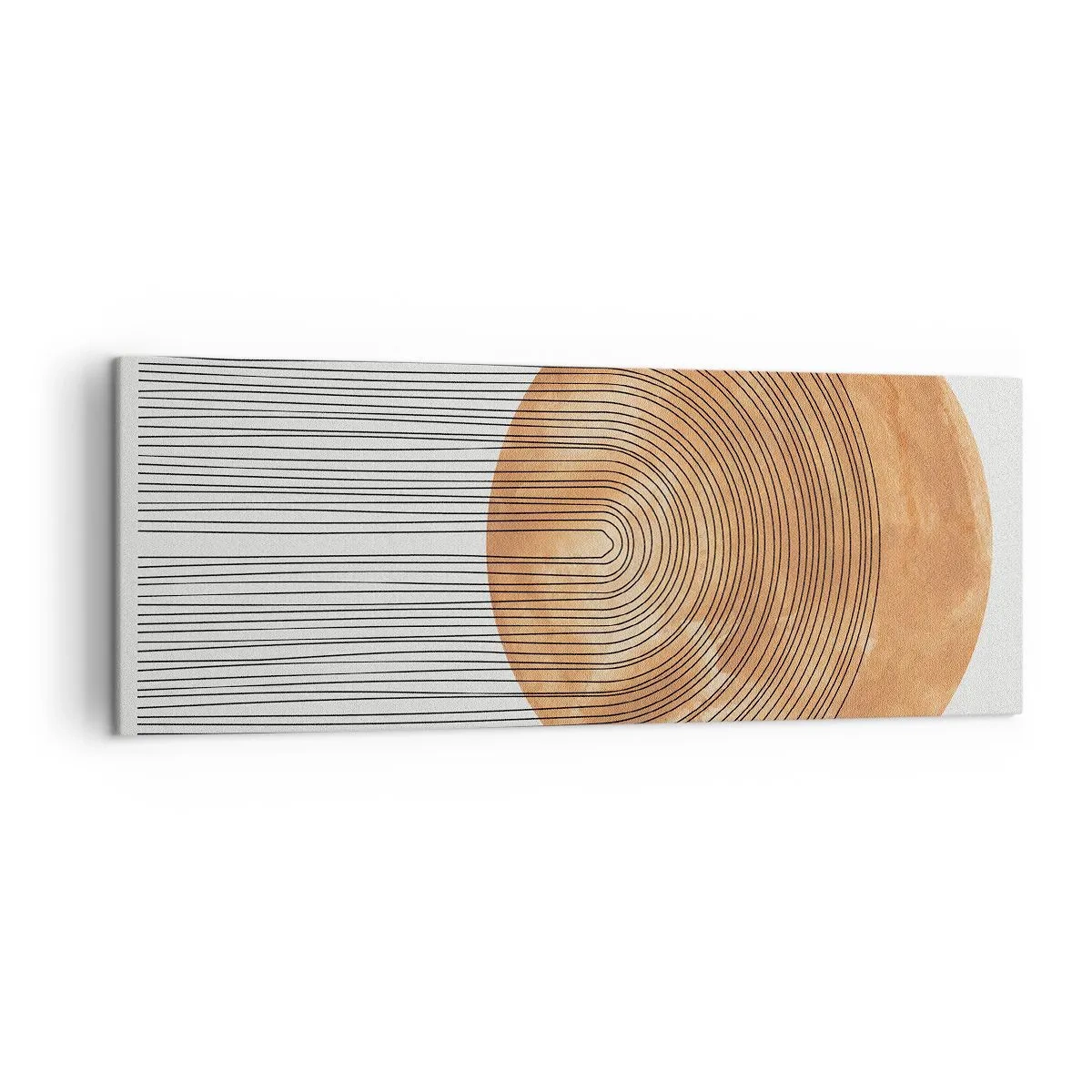 Bild auf Leinwand - Leinwandbild - Geometrische Komposition mit Kreisen und Linien in warmen Farben. - 140x50cm - SonnenKomposition - Moderne Wanddekoration für Wohnzimmer und Schlafzimmer ARTTOR