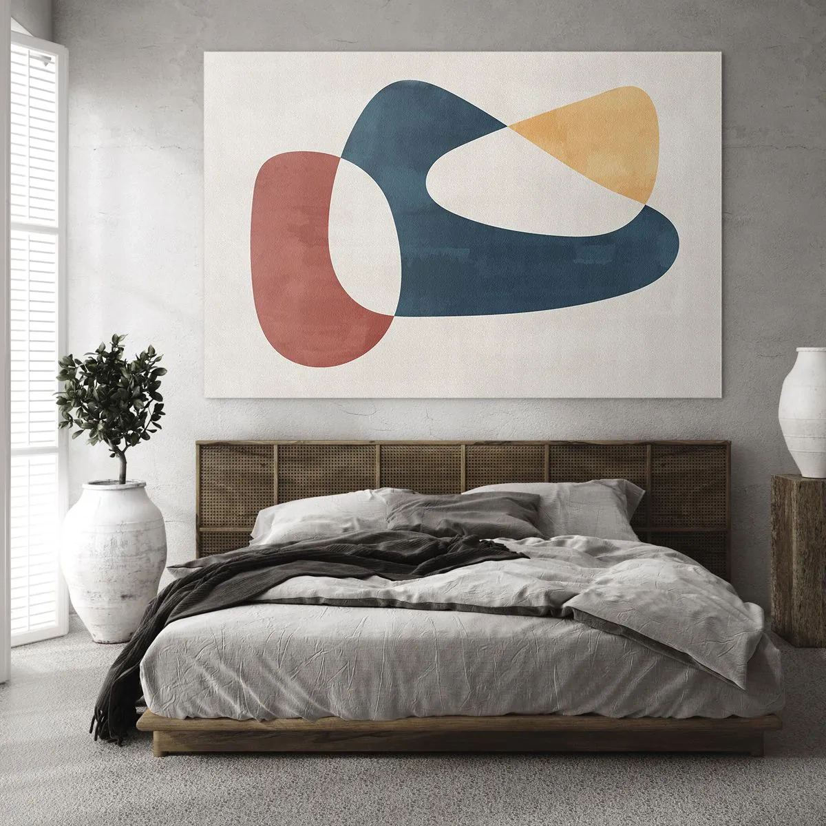 Glasbild - Bild auf glas - Minimalistische Abstraktion in Rot- und Marineblautönen - 70x50cm - Einflüsse und Metamorphosen - Moderne Wanddekoration für Wohnzimmer und Schlafzimmer ARTTOR