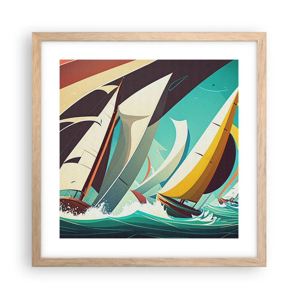 Poster in einem Rahmen aus heller Eiche - Viel Glück mit den Elementen - 40x40 cm