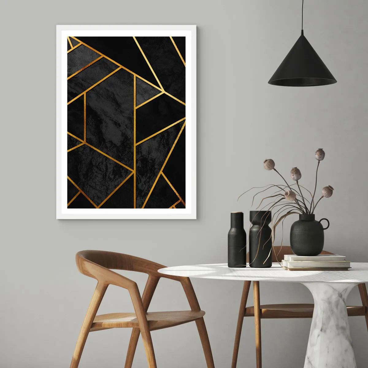 Poster in einem weißen Rahmen - Dunkelheit und Glanz - 30x40 cm