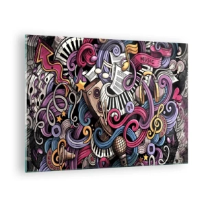 Glasbild - Bild auf glas - Bunte Musikthemen mit Noten und Instrumenten - 70x50cm - Komplizierte Melodie - Moderne Wanddekoration für Wohnzimmer und Schlafzimmer ARTTOR