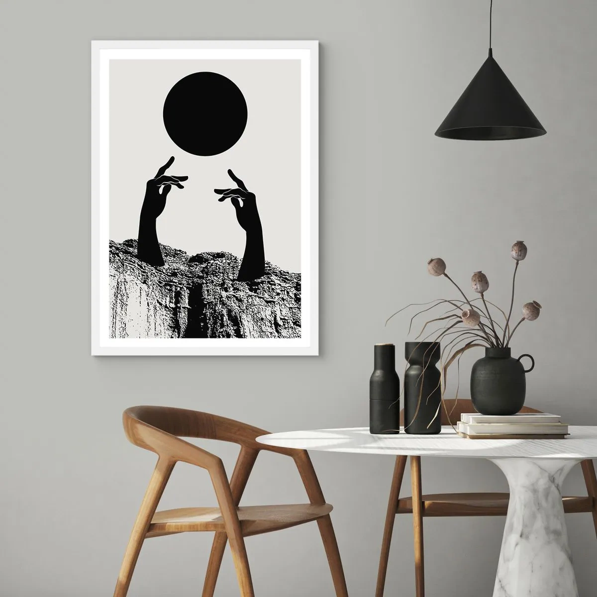Poster in einem weißen Rahmen - Surrealistische Komposition: die Sonne und der Rest - 50x70 cm