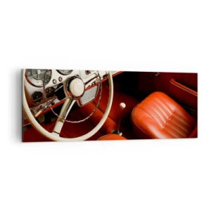 Bild auf Leinwand - Leinwandbild - Oldtimer-Innenraum mit roten Ledersitzen - 140x50cm - Luxus im Vintagestil - Moderne Wanddekoration für Wohnzimmer und Schlafzimmer ARTTOR
