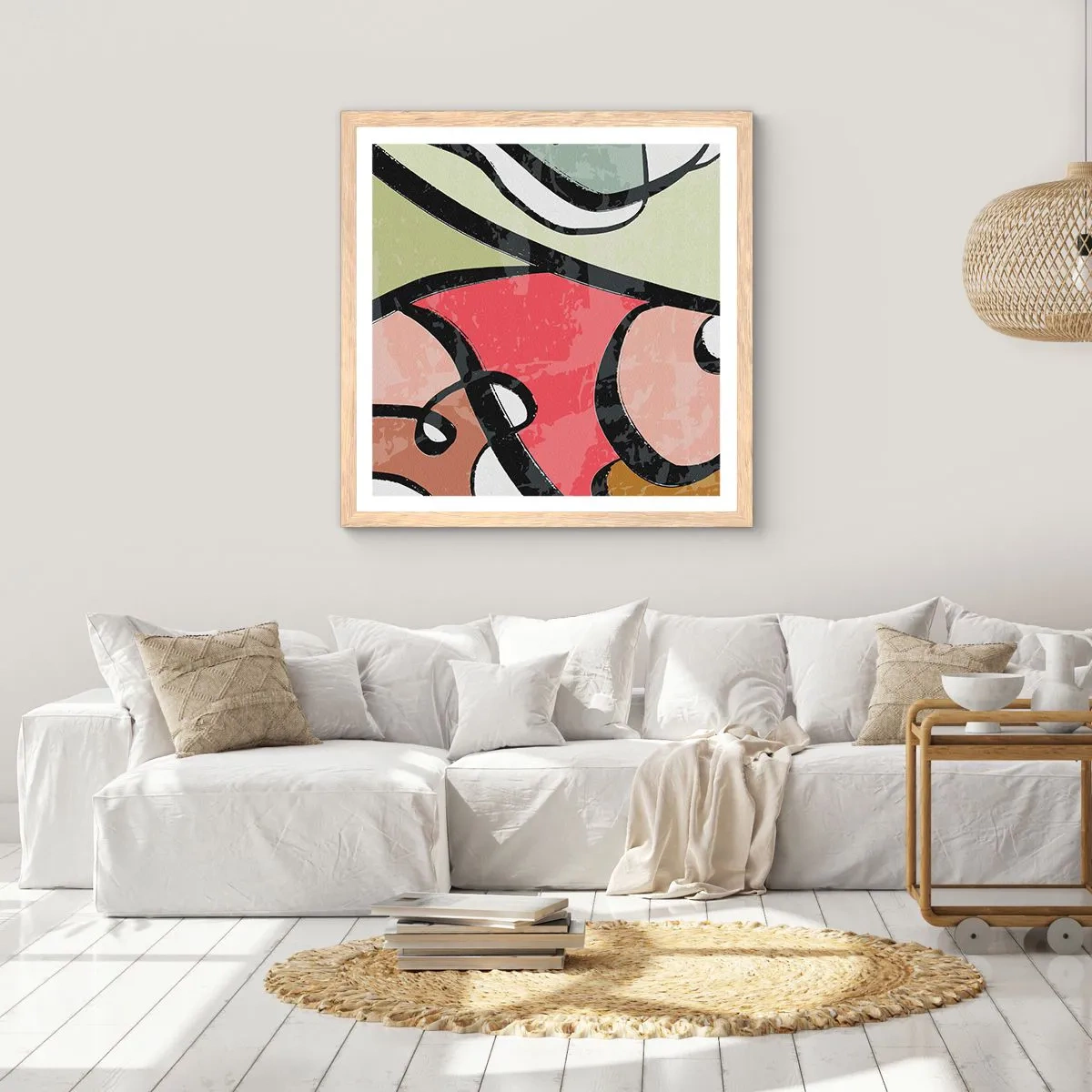 Poster in einem Rahmen aus heller Eiche - Pirouetten unter Farben - 60x60 cm